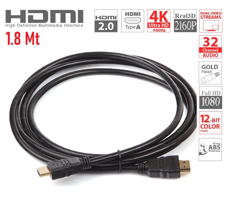 1.8m V1.4 3D PC/ LED/LCD/PS3 Uyumlu HDMI Kablosu - 100% Uyum